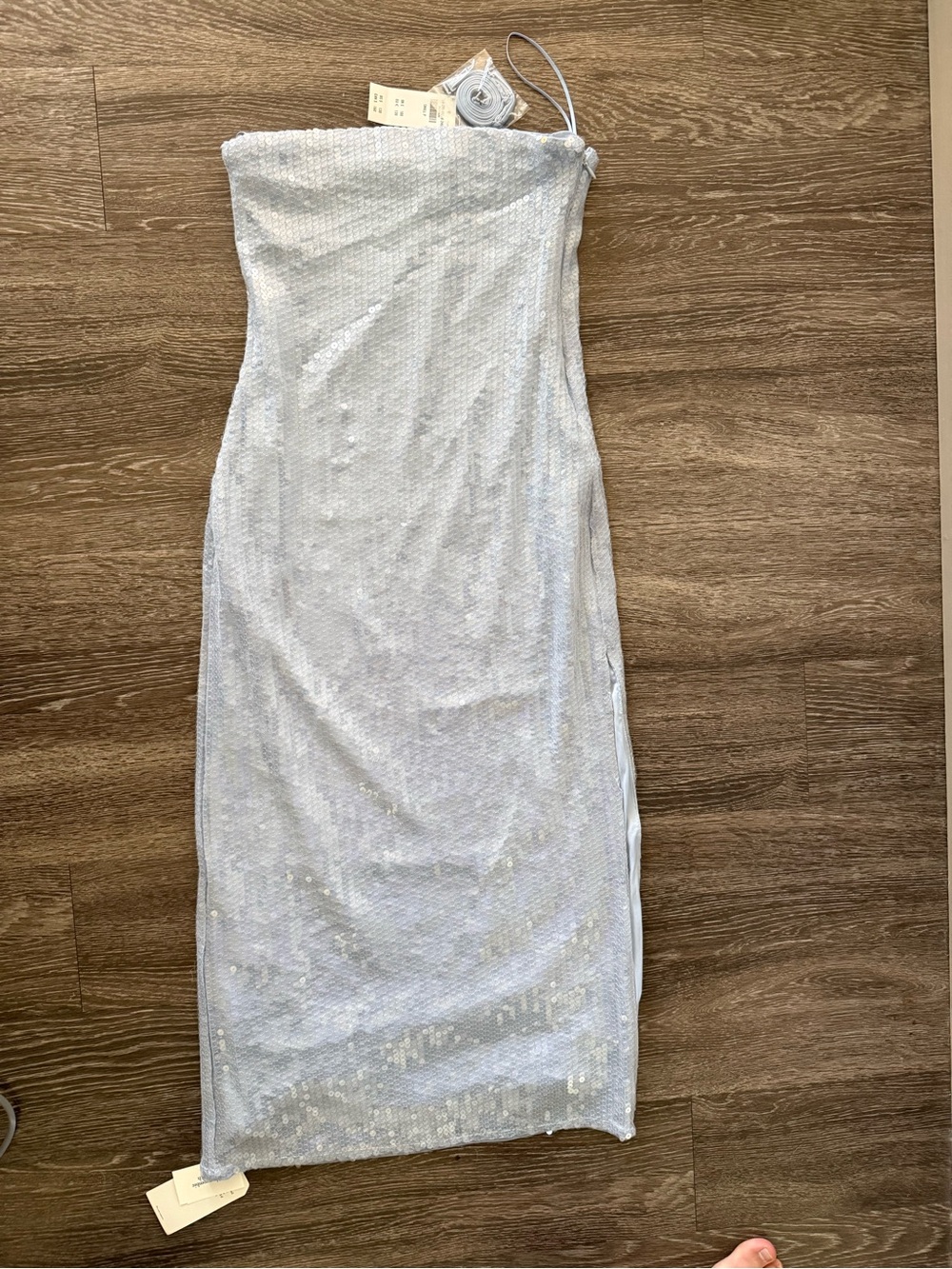 Abercrombie Strapless Sequin Midi Dress in Light Blue - Picture 5 of 7